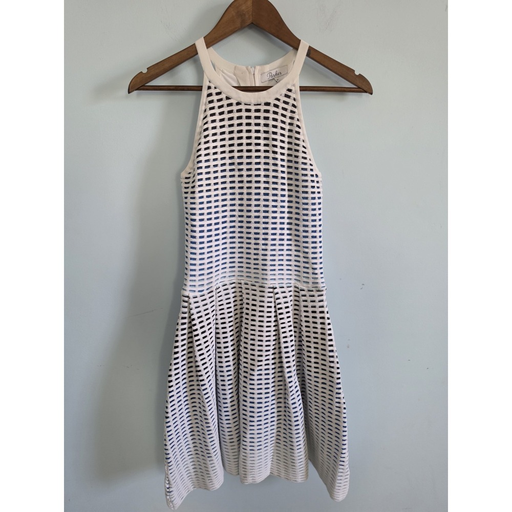 Parker NY Lorraine Ombre Skater Knit Dress White With Blue Variations Size 4.
